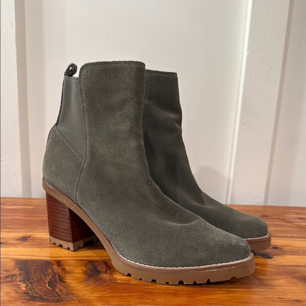 Franco Sarto Tori Olive Green Leather Booties